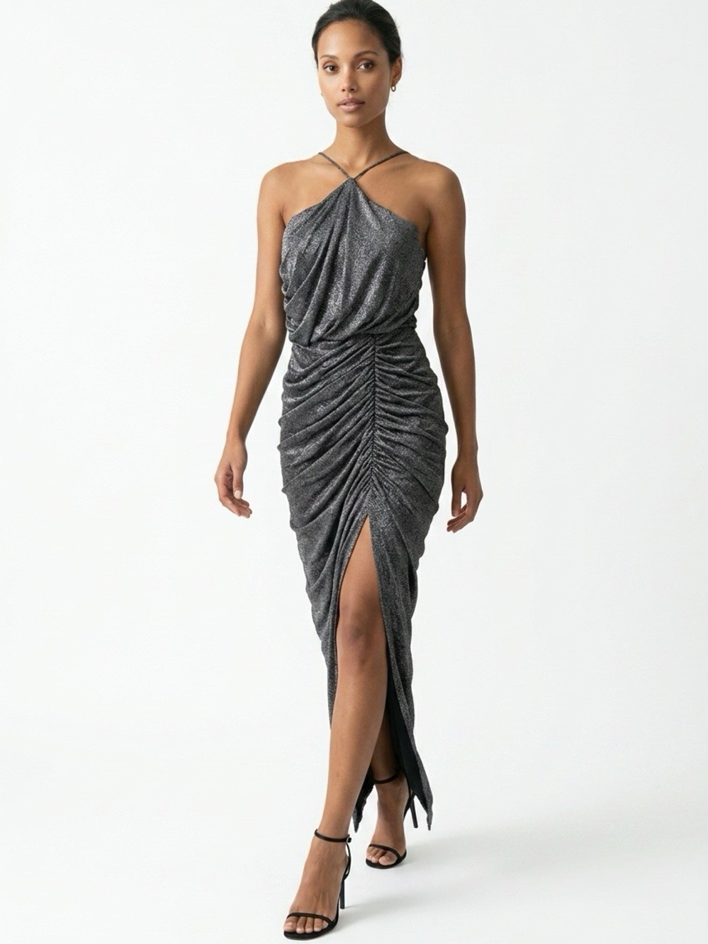 Sexy Silver & Black Shiny Jersey Dress